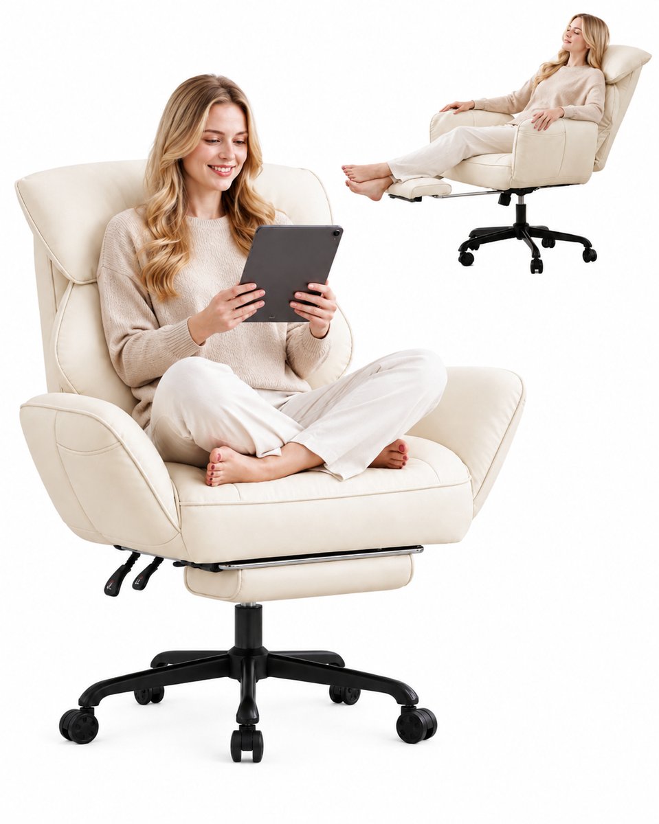 Dowinx Gamestoel – Ergonomische Gamingstoel - Pocketvering en Verstelbare Rugleuning – PU Leer – Grote Bureaustoel - Wit
