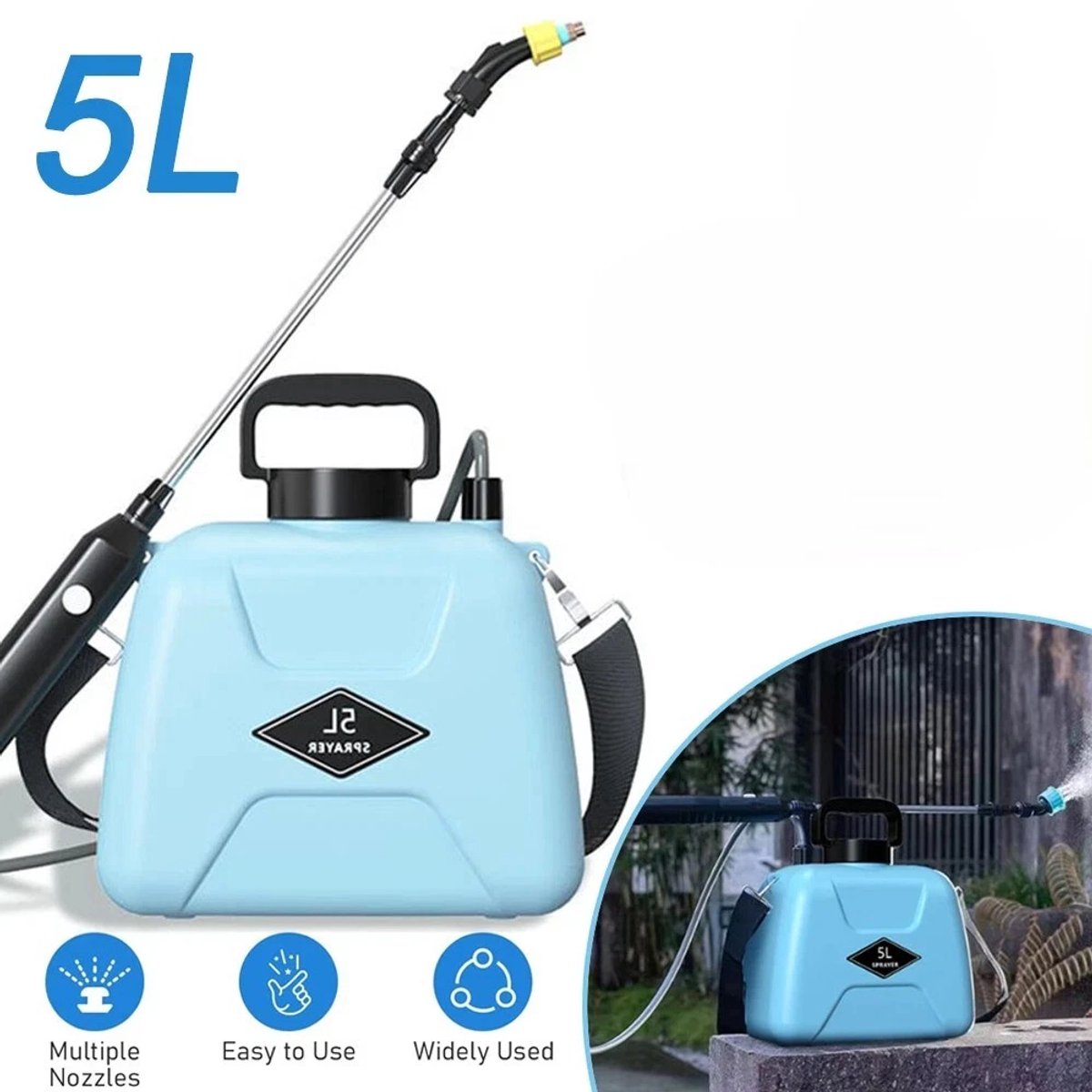 Op batterijen werkende sproeier - 5 liter elektrisch sproeiapparaat met hoge capaciteit - 3 nevelsproeiers - tuinsproeier onkruidsproeier
