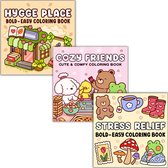 Kleurboeken Set van 3 - Stress Relief - Cozy Friends - Hygge Place - Ook voor Volwassenen - Kinderen - meer dan 150 kleurplaten - 21,5 x 21,5 cm - Merkloos