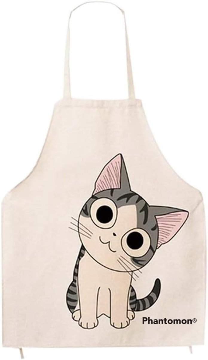 Schattige Kat Cartoon Schort in Japanse Stijl van Katoen voor Vrouwen - Leuke Keukenaccessoire voor Koks