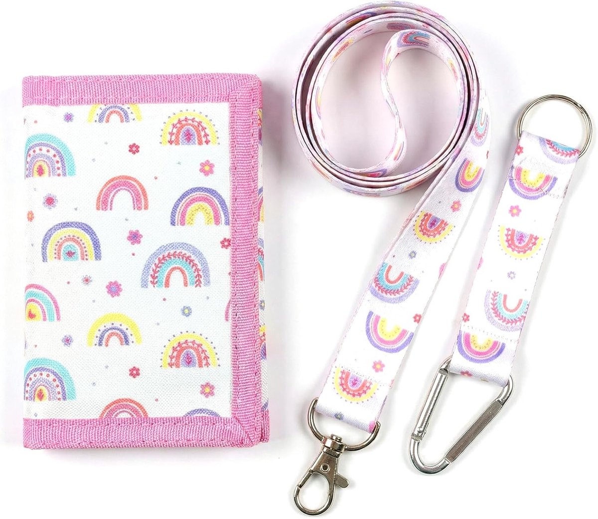 Kleurrijke regenboog borsttas voor kinderen, drievoudig gevouwen, ideaal als cadeau voor jongens en meisjes, met opdruk en handige portemonnee, roze, maat M