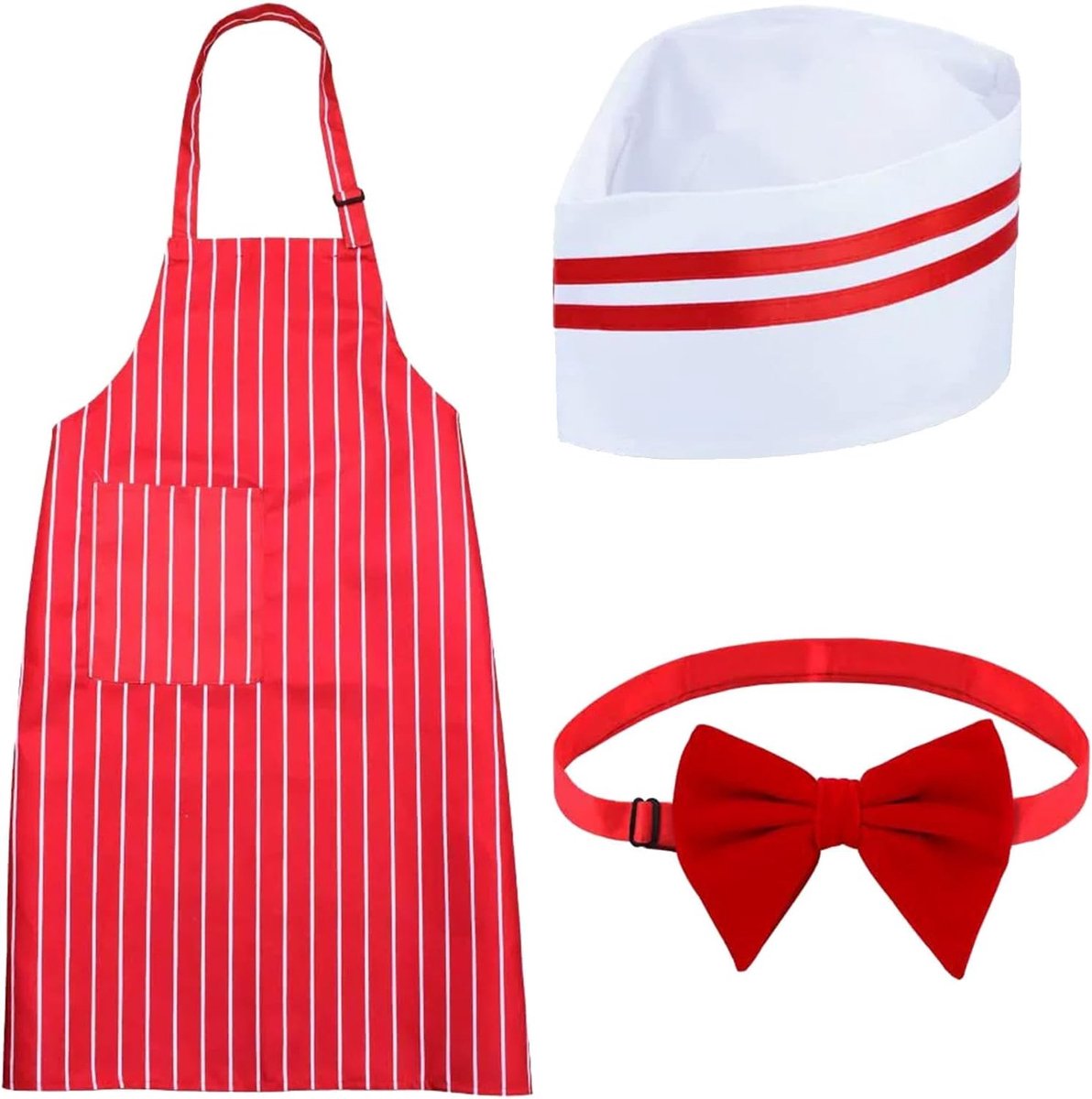 Set van 3 Verstelbare Keuken Schorten met Zakken, Ideaal voor Koken, Bakken en Tuinieren, Rood en Wit Gestreept