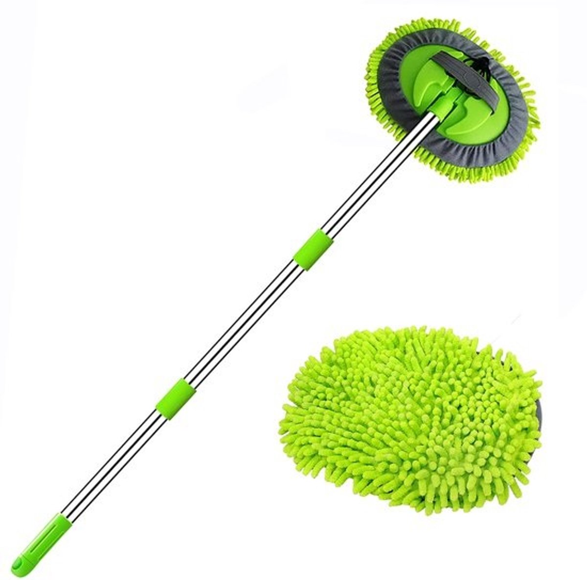 Autowas borstel en dweil - 121 cm lang handvat - Auto's, trucks, SUV's, campers, trailers, boten - 2-in-1 chenille microfiber stoffer - Krasvrij reinigen - Telescopische wasborstel