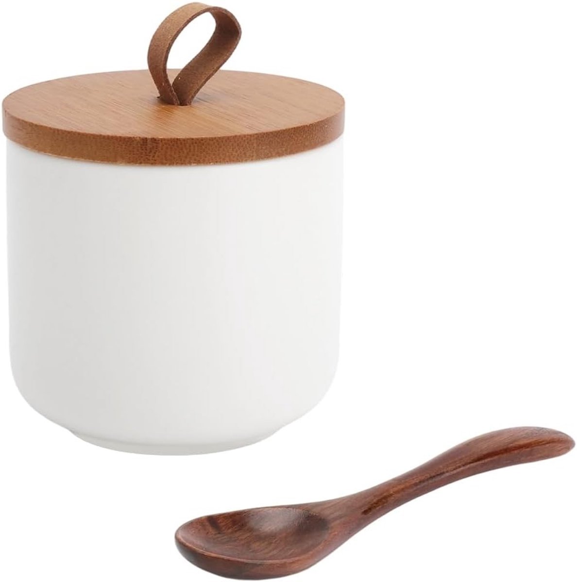 Moderne keramische glazen opbergpot met deksel, luchtdichte container voor koffiebonen, suiker, thee en specerijen - 260ml, wit