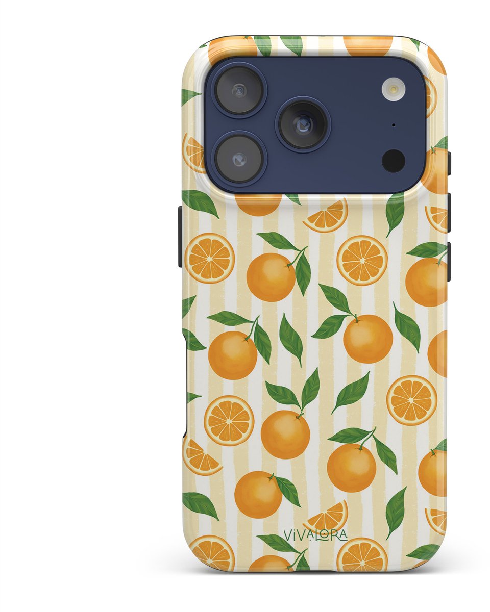 VivaLora Tough Telefoonhoesje iPhone 17 Pro met MagSafe - Orange Breeze Print - 2-in-1 Phone Case - Hard Case & Siliconen Back - Sinaasappels Dessin - Extra Bescherming - Shockproof - Oranje