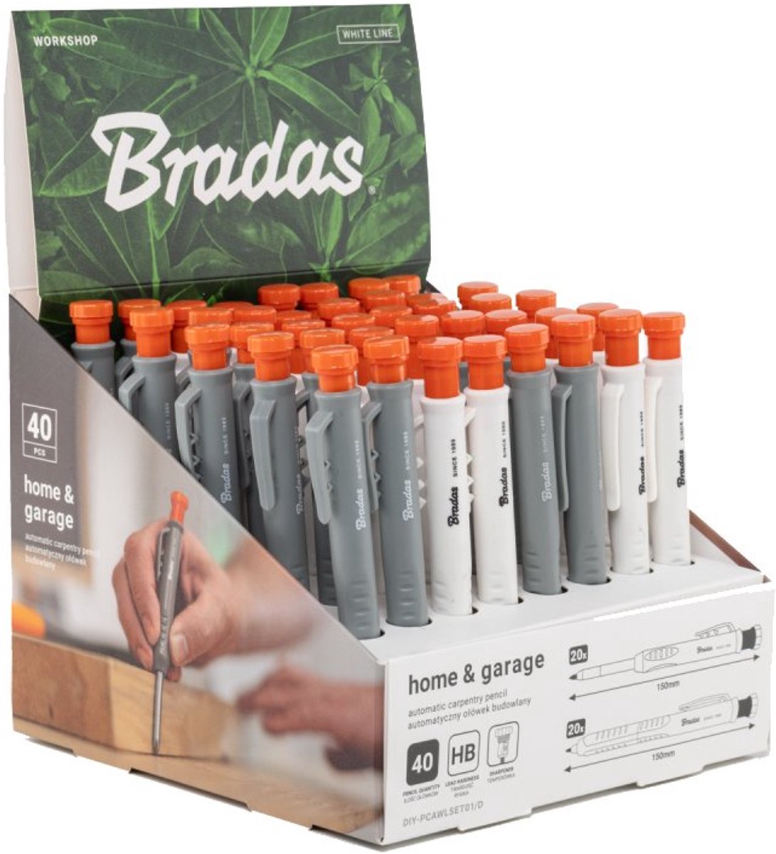 Bradas boorgatmarkers, 1,0 mm, wit & grijs, 40 stuks