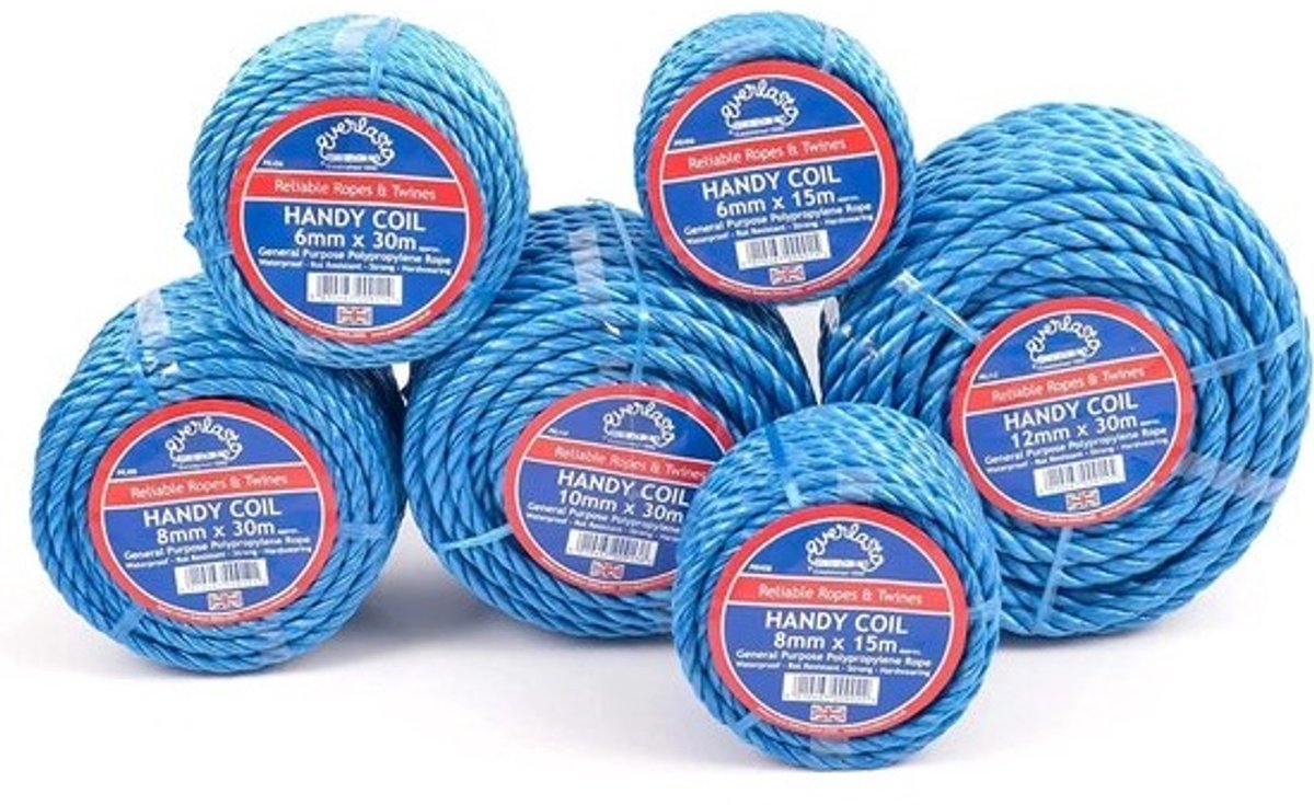 Polypropyleentouw - Op een handige spoel - Voor industrie, ambachten en doe-het-zelf - Waterdicht en rotvrij - 12 mm x 30 m - Blauw
