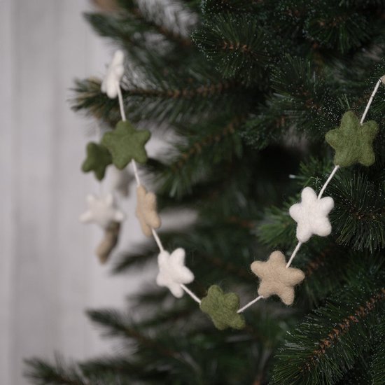 Viltenslinger - Balletjes Vilt - Beige & Groen & Wit - 200cm - Fairtrade — afbeelding 4