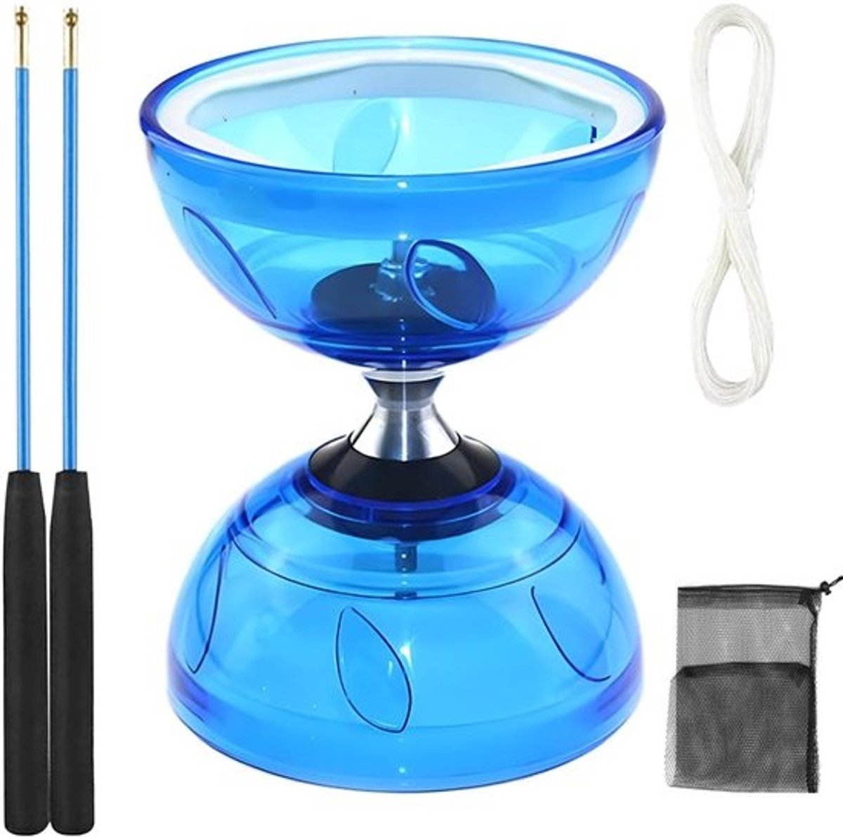 LED-diabolo - Circusspeelgoed - Voor jongleertraining - Met kogellagers - 45 mm - Blauw