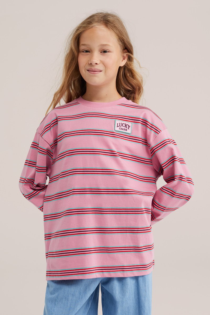 WE Fashion Meisjes oversized gestreept T-shirt