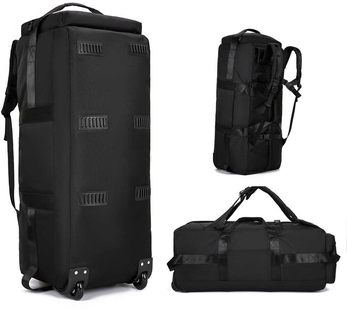Grote reistas met wieltjes, 85 liter, 3-in-1 handbagage, kofferorganizer, opvouwbare waterdichte Oxford-reisrugzak - ShopVlot