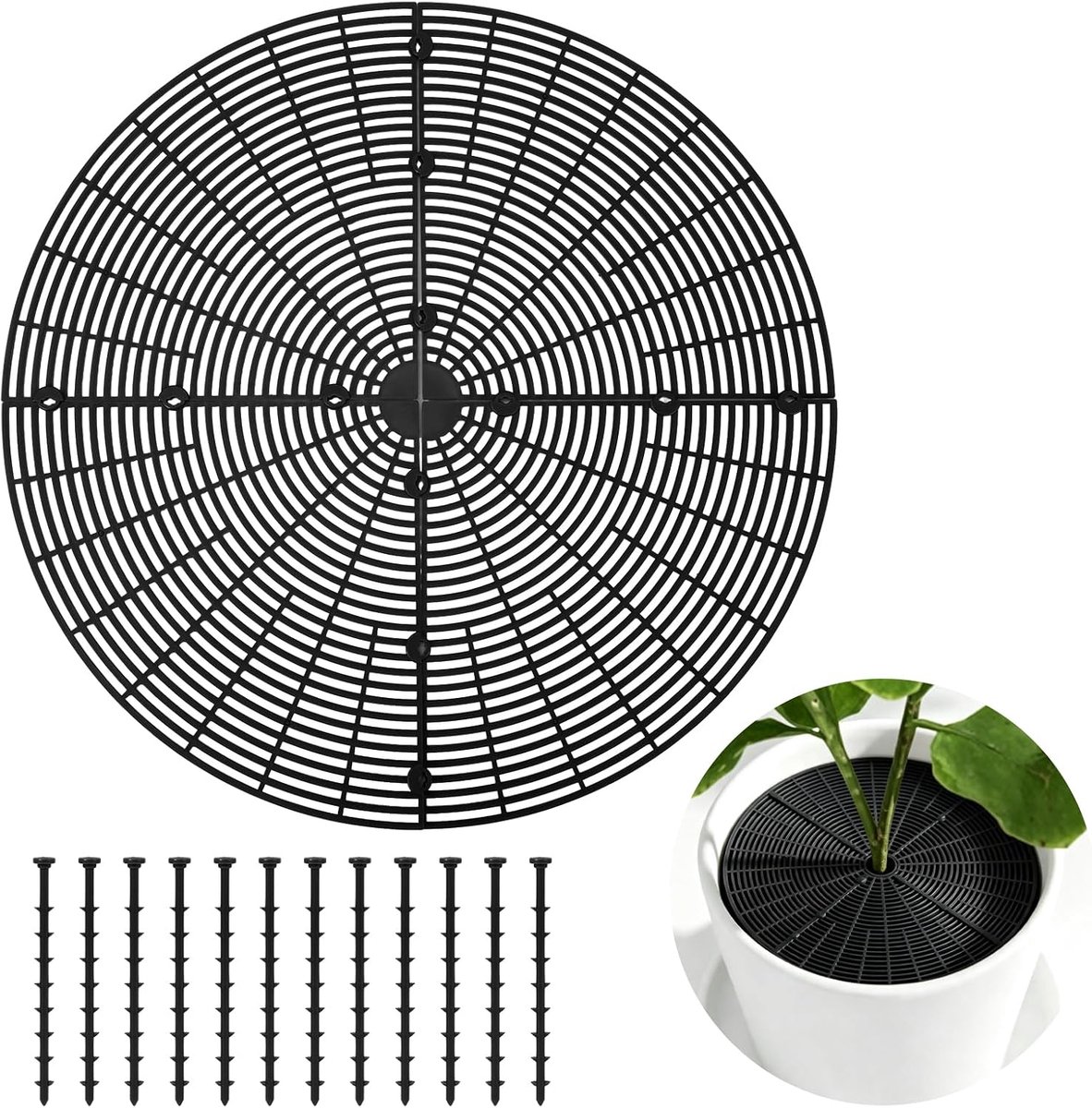 Bloempotbescherming, op maat te snijden, plantenbescherming, 52 cm, kat met 12 bevestigingsstiften, kattenveilig voor potgrond, kinderen, huisdieren, tuin en huis