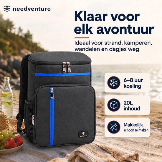 needventure® Koelrugzak - Met Flessenopener - Koeltas - Lunchtas - Koelrugtas - Picknicktas - Backpack - Flessenhouder - Bieropener - Zwart van NEEDVENTURE® — afbeelding 2