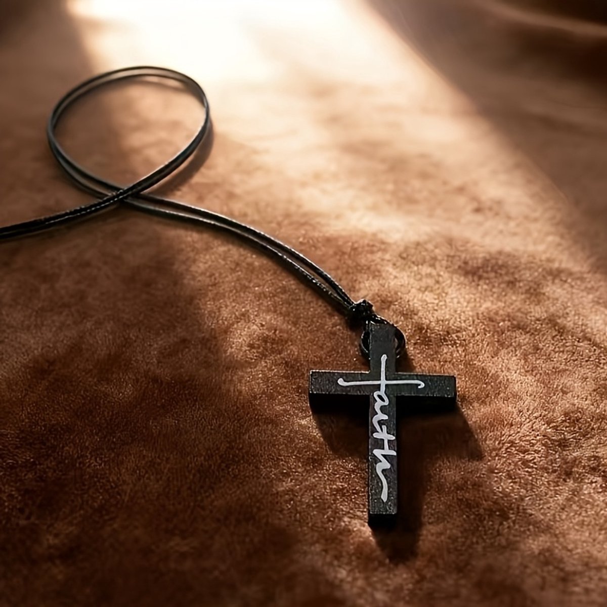 VANDAAG VERZONDEN - Ketting - Hout Zwart - Faith - 4 cm - Kruis smal - Christelijk
