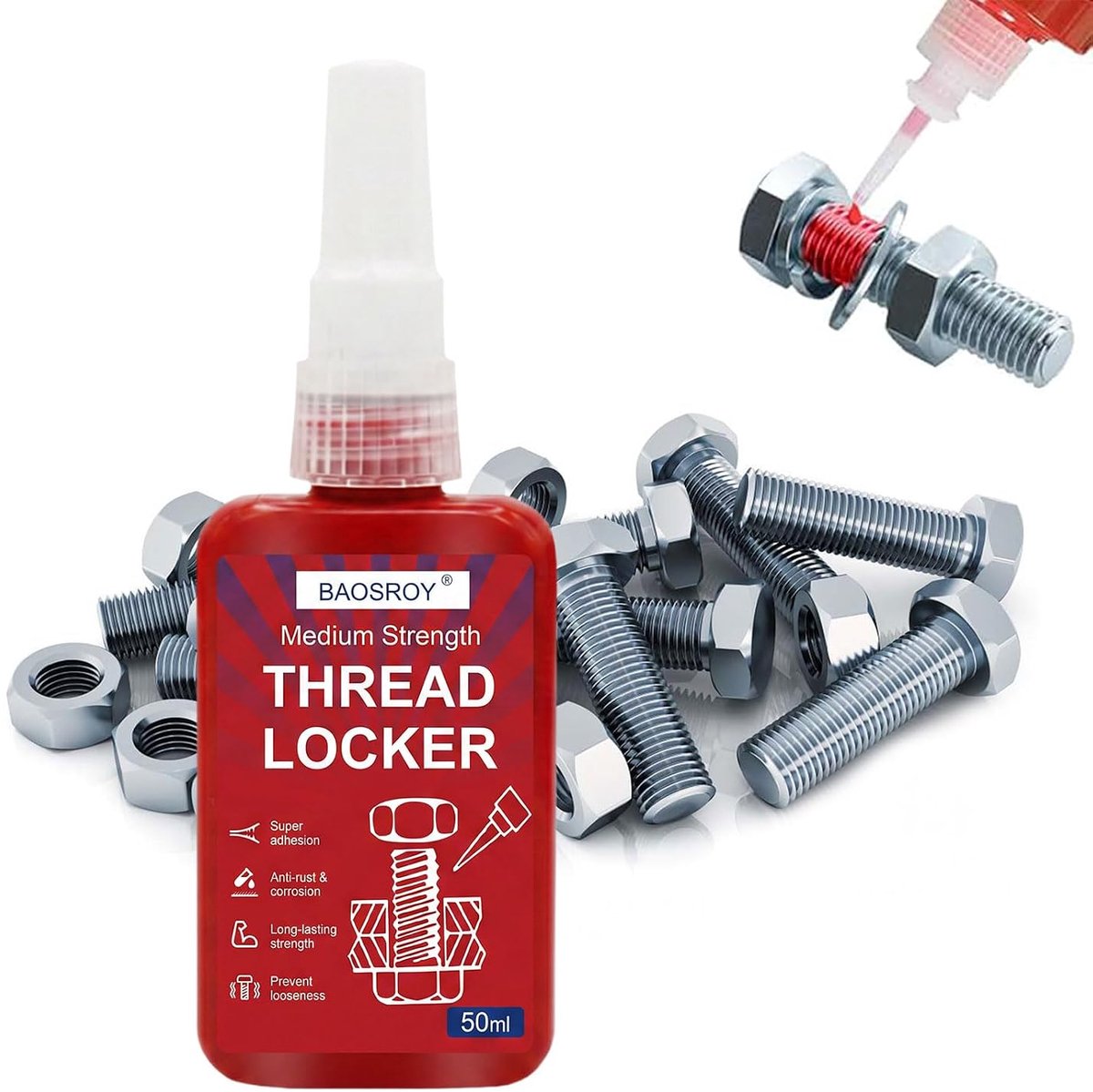 Remschroefdraad, 50 ml, blauw, remnet, sterke weerstand, lijmblok, moer, afdichtingslijm voor metalen schroeven - ShopVlot