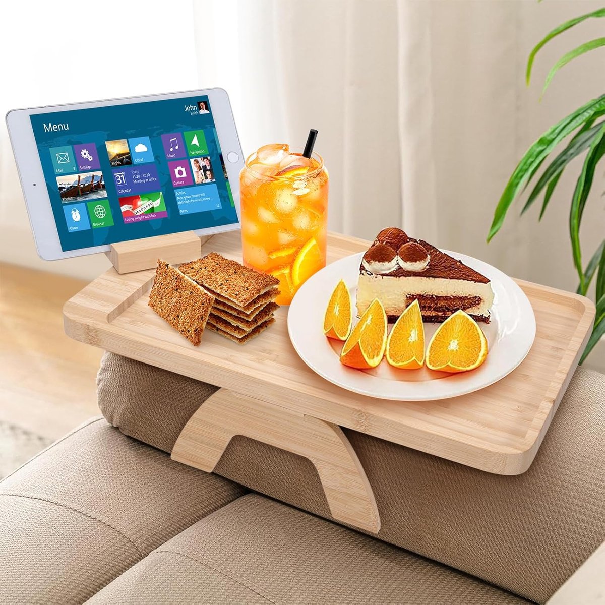 Sofa arm tafel met lade - bamboe - 360° draaibaar - handig voor snacks en afstandsbediening - ShopVlot