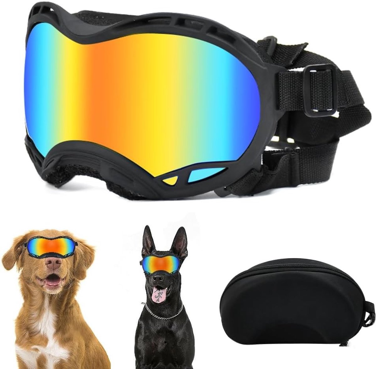 Verstelbare Zonnebril voor Honden met UV-bescherming, Ideaal voor Motorrijden en Buitenactiviteiten voor Middelgrote en Grote Honden