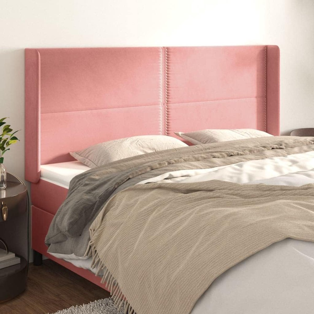 Hoofdsteun, oerkussen, fluweel, roze, 163 x 16 cm, verstelbaar, 118/128 cm, met houten poten, voor slaapkamer, rugsteun lezen, eenvoudige montage