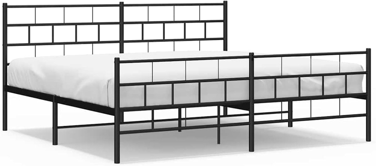 Bed met hoofdeinde en voeteneinde, zwart, gepoedercoat stalen frame 183 x 213 cm, hoogte onderste 26 cm, ideaal voor slaapkamers, opbergruimte en latten inbegrepen