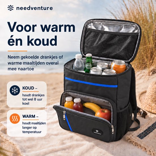 needventure® Koelrugzak - Met Flessenopener - Koeltas - Lunchtas - Koelrugtas - Picknicktas - Backpack - Flessenhouder - Bieropener - Zwart van NEEDVENTURE® — afbeelding 5