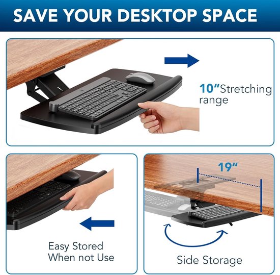 Ergonomische Ondersteuning voor Toetsenbord en Muis, Hoogte Verstelbaar, 360° Draaibaar en Kantelbaar, Ideaal voor Gaming en Kantoorgebruik, Zwart, Compact Ontwerp — afbeelding 4