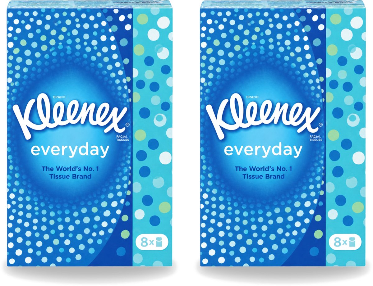 2 x Kleenex - Zakdoekjes - Everyday - 8 Pakjes Zakdoekjes - Voordeelverpakking - 2 stuks