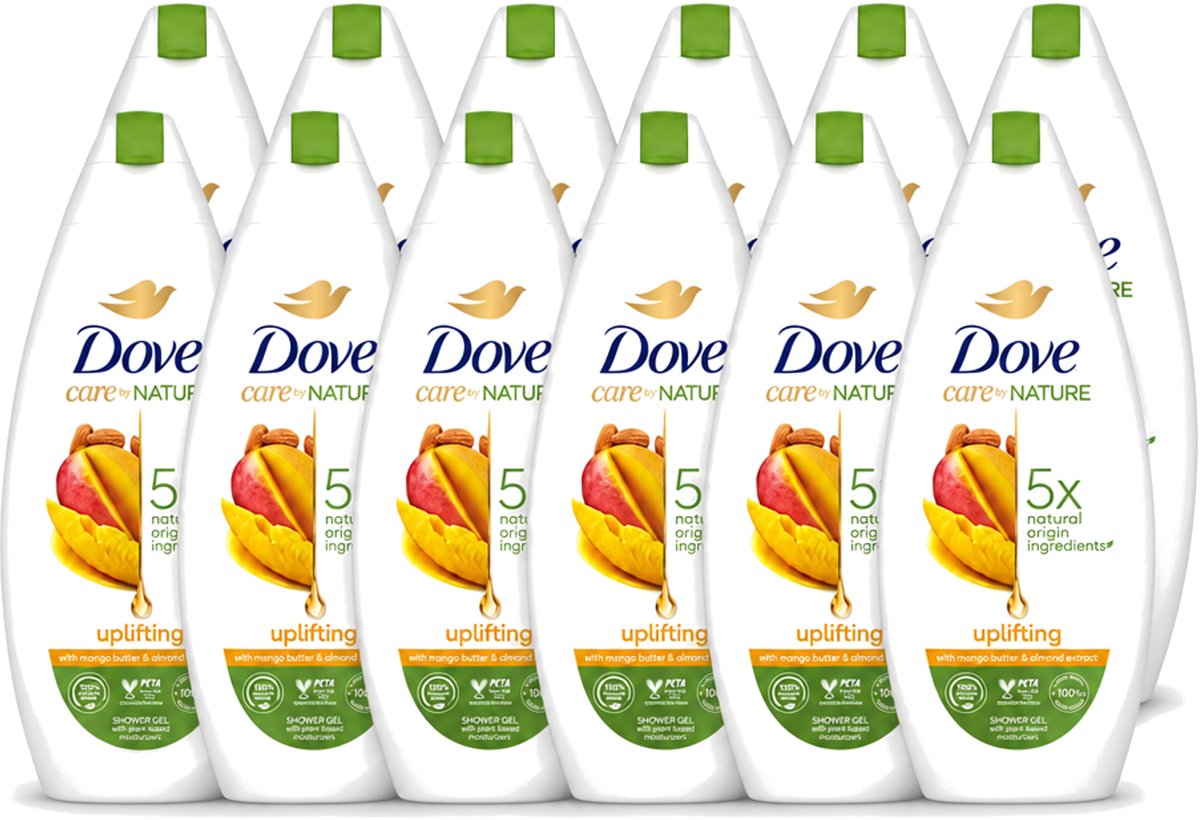 12 x Dove Care By Nature - Uplifting - Douchegel - Mangoboter & Almond Extract - 225 ml - Voordeelverpakking - 12 stuks