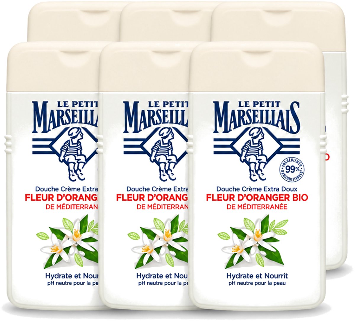 6 x Le Petit Marseillais - Douchecrème - Oranjebloesem - Hydraterend - 250ml - Voordeelverpakking - 6 stuks