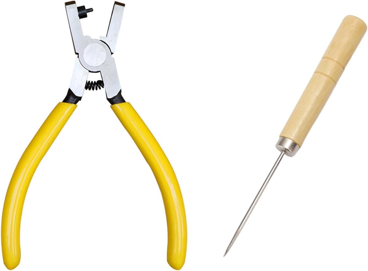 1 Piece Yellow Belt Punching Pliers, 1 Piece Wood Awl, Mini Belt Pliers, Wristband Punching Pliers, Hand Drilling Awl - ShopVlot