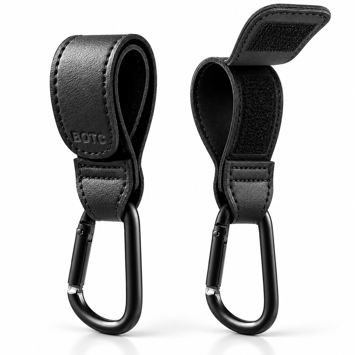 BOTC Kinderwagen tassenhaakjes - Leer - Haakjes voor tassen - Set van 2 - Leather - Extra stevig - Buggy haakjes - Zwart van BOTC