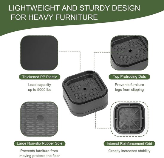 12 Stuks Bedpoot Verhogers 3.5cm, Stapelbare Meubelverhogers voor Banken, Tafels en Stoelen, Ondersteuning met Diameter 5cm voor Verbeterde Hoogte en Comfort — afbeelding 3