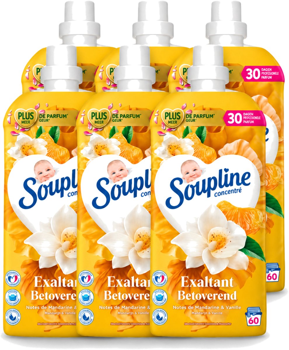 6 x Soupline – Wasverzachter – Betoverend Mandarijn & Vanille – 1,28 L - Voordeelverpakking - 6 stuks
