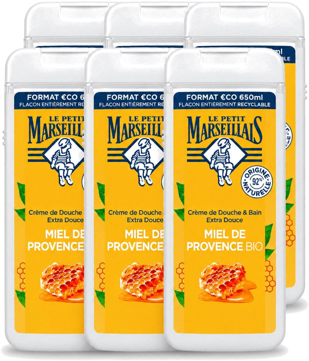 6 x Le Petit Marseillais – Douche & Bad – Honing – 650 ml - Voordeelverpakking - 6 stuks
