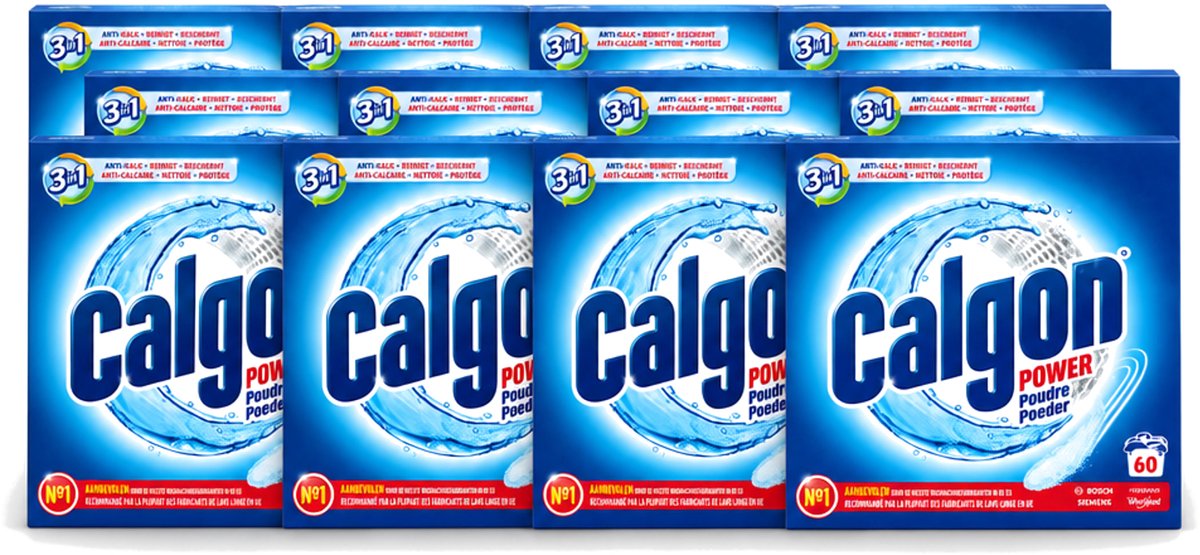 12 x Calgon – Wasmachinereiniger Poeder – 3-in-1 Power Anti-Kalk – 60 doseringen - Voordeelverpakking - 12 stuks