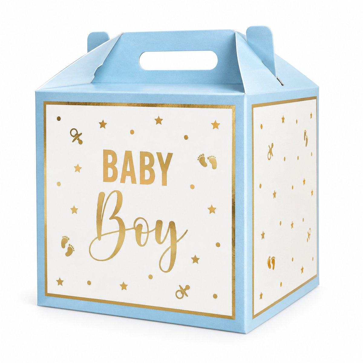 Cadeaudoos Baby Groot – Blauw met Goudfolie – 28 × 28 × 26 cm – Babyshower en Geboorte