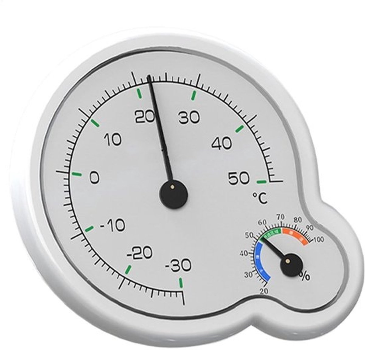 Temperatuur- en vochtigheidssensor - Analoge thermometer en hygrometer - Voor het monitoren van het binnenklimaat - Mechanisch, zonder batterijen - 11x11cm - Wit