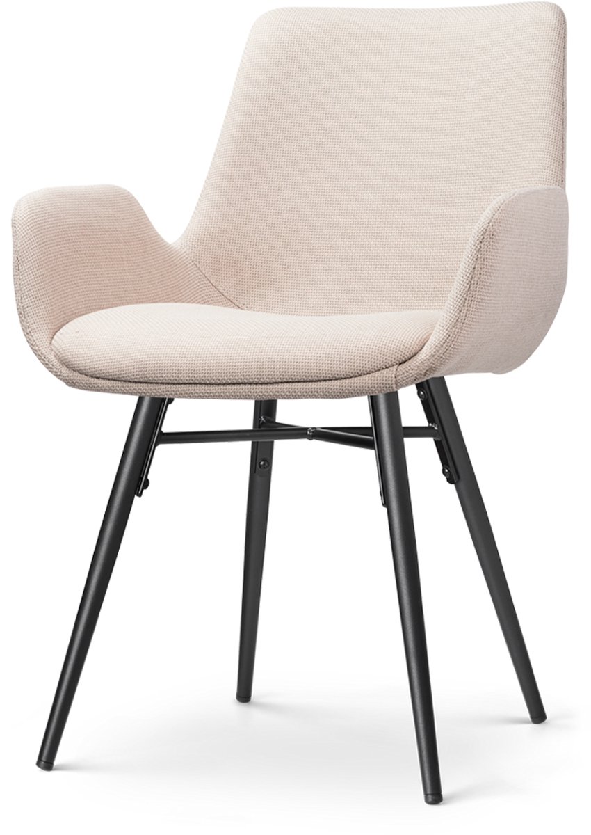 Nolon Nena-Eef Eetkamerstoel Beige - Armleuningen - Stof - Zwarte Houten Poten - Lage Armleuning - Design - Scandinavisch - Comfortabel Beige - Zwart onderstel