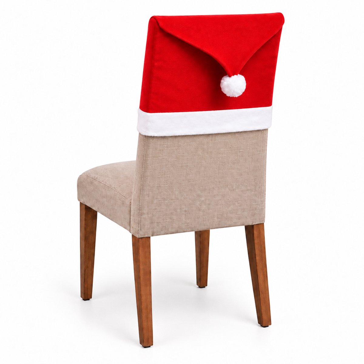 Kerst Stoelhoes 50 x 65 cm - Kerstmuts voor Eetkamerstoel - Rood/Wit - 1 Stuk