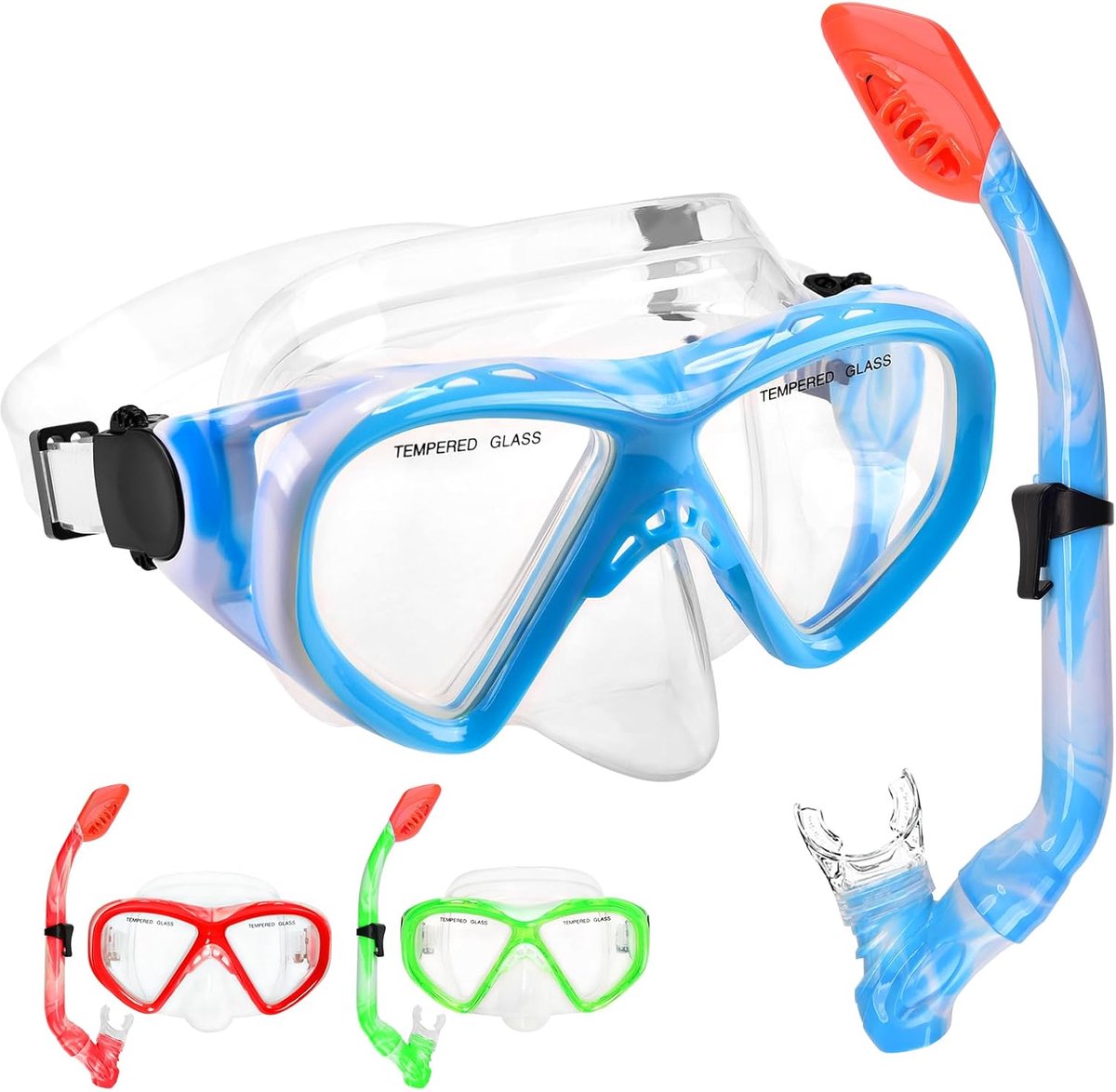SnelShoppen - Kids Duikbril en Snorkel Set voor Kinderen met Anti-Lek, Anti-Fog Duikmaskers en Droge Snorkel voor Jongens en Meisjes, 3 Kleuren, Perfe
