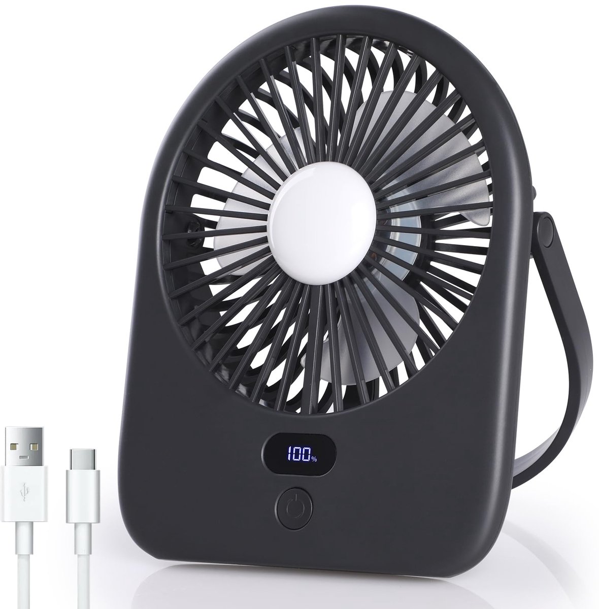 Draagbare ventilator, oplaadbaar, 5 snelheden en instelbare hoek, accu met 1200 mAh, mini-USB-tafelventilator, stil - ShopVlot