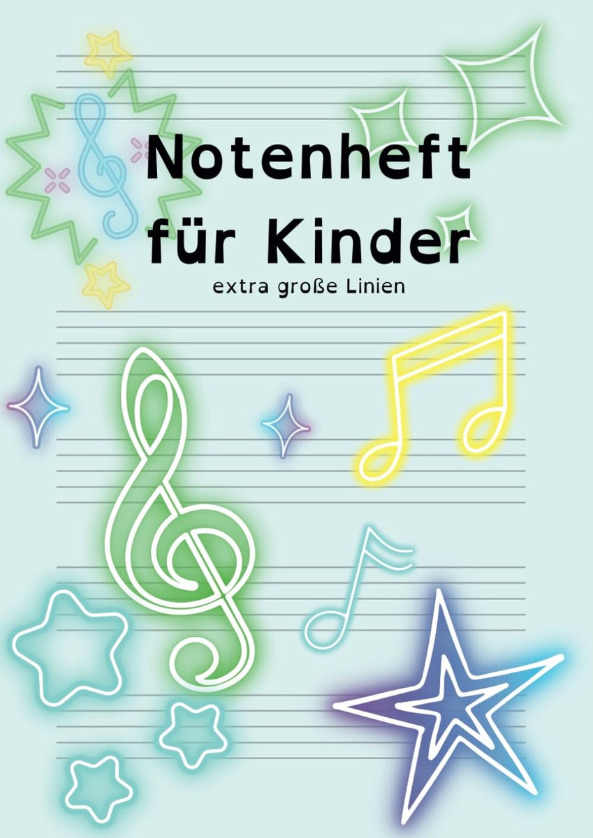 Notenheft für Kinder und Anfänger, DIN A4, extra große Linien, 6 Systeme pro Seite, 70 Seiten Blanko Notenlinien + - ShopVlot