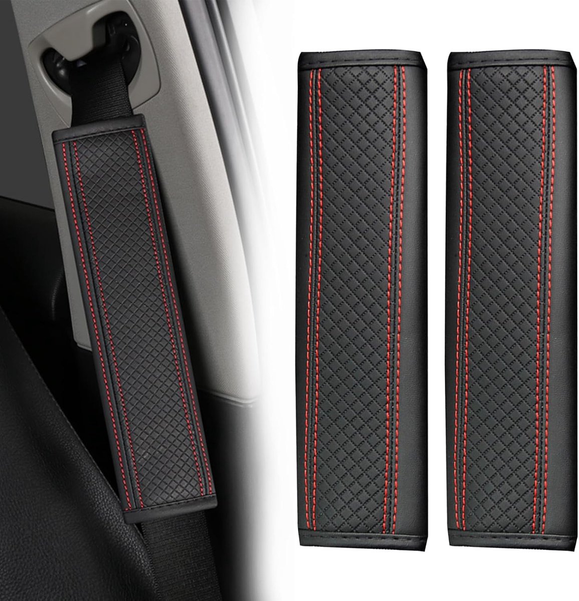Autogordel kussens 2 stuks - carbon fiber leer - comfortabel en duurzaam - beschermt schouders - ShopVlot