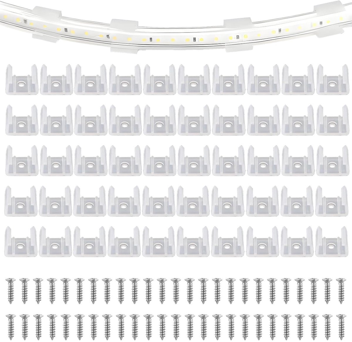 LED neon montageclips 50 stuks - transparant met schroeven - geschikt voor 13mm tot 16mm LED strips - ShopVlot