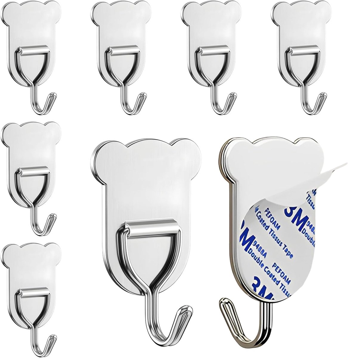 Zelfklevende haken, 8 stuks, roestvrij staal, zelfklevende haken, haken zonder boren, wandhaken, zelfklevend, extra - ShopVlot