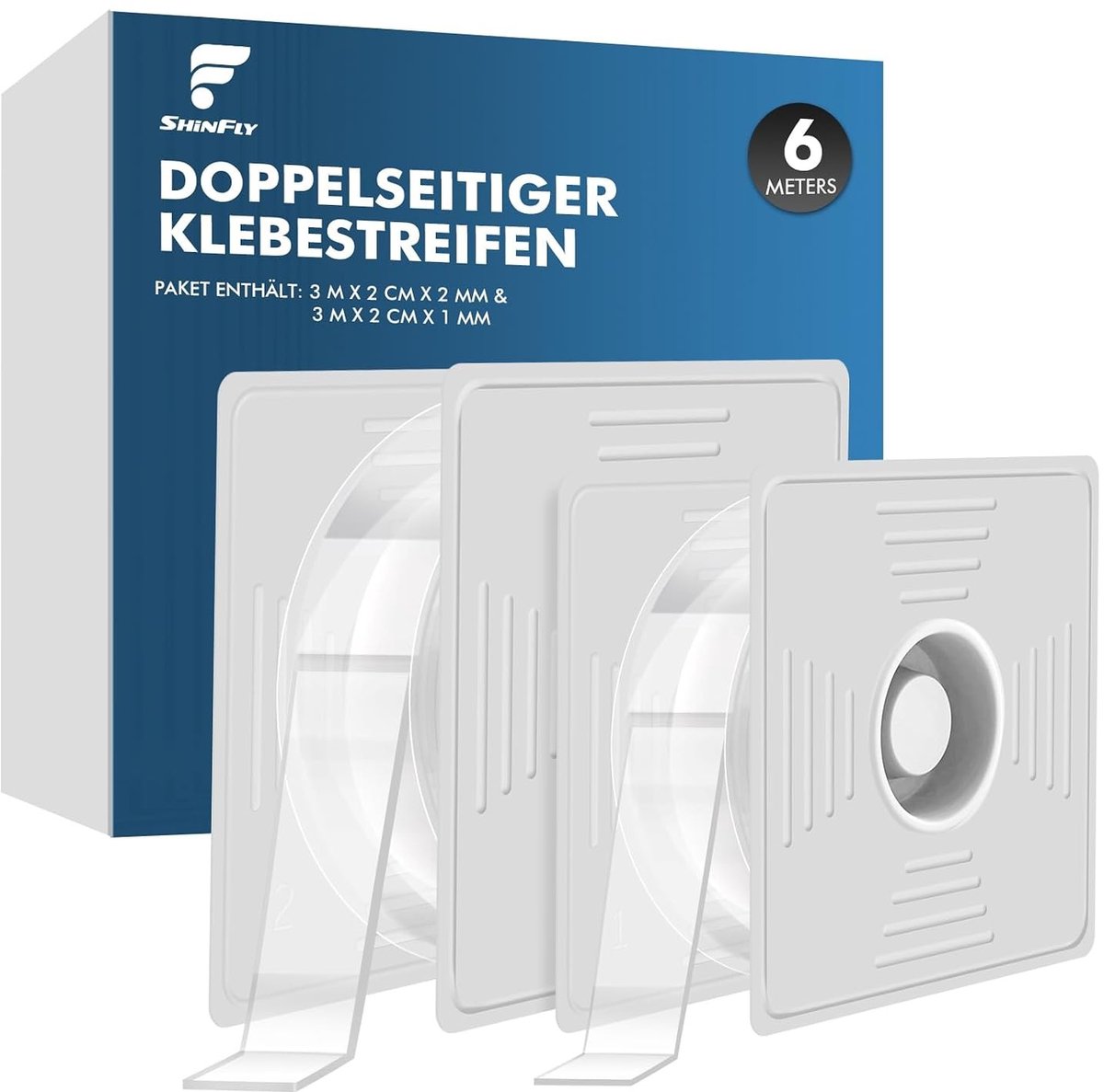 6 m Nano Dubbelzijdige Transparante Lijmtape (2 Rollen) - Herbruikbaar, Wasbaar, Restvrij - 1 mm en 2 mm Dikte - Ideaal voor Foto Muren, Verpakking, Vloerkleden en Huishoudelijk Gebruik