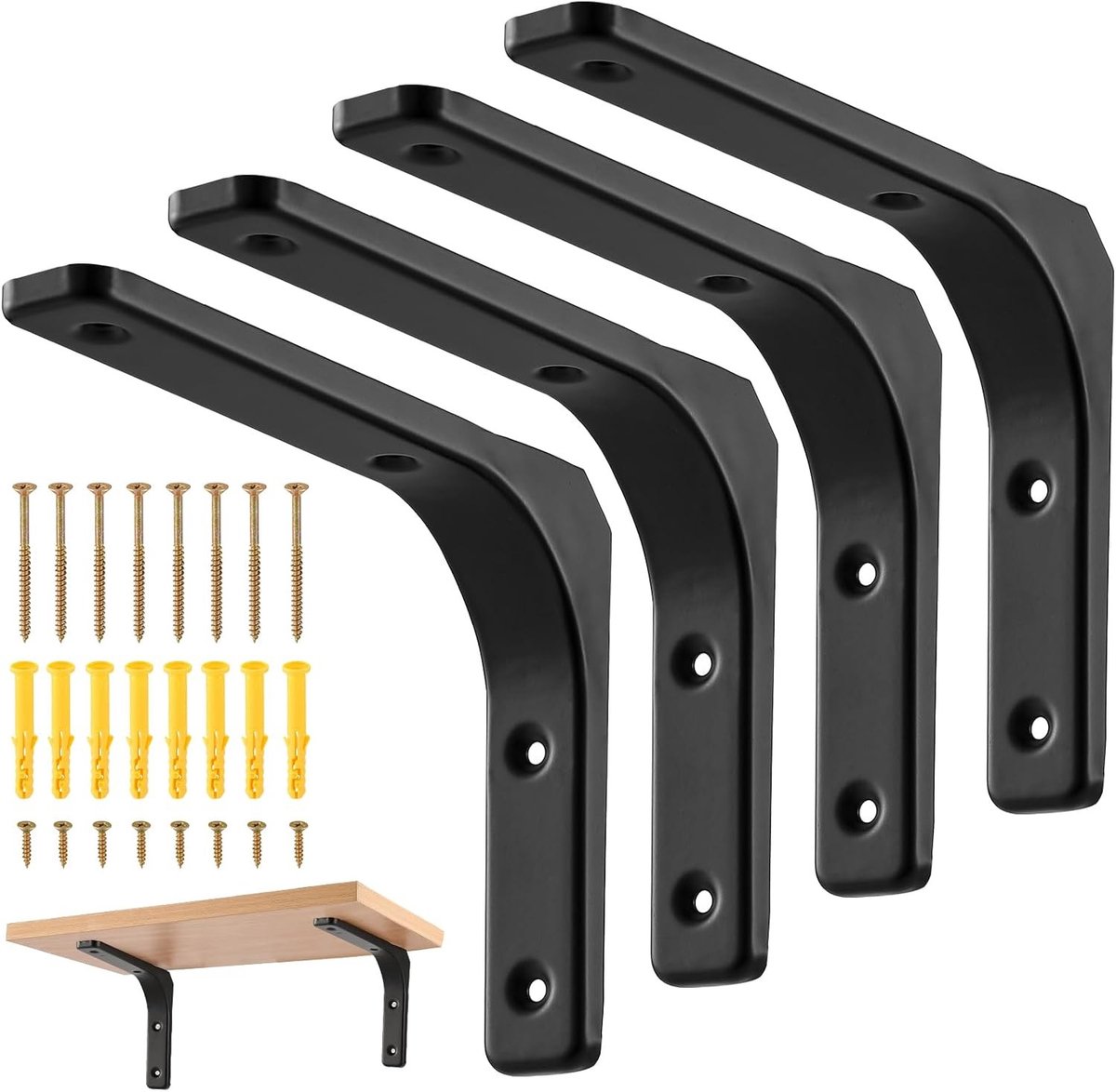 Set van 4 stevige metalen hoekbeugels voor wandmontage, 90 graden, 200 x 150 mm, 50 kg draagvermogen per paar, ideaal voor planken en opslagoplossingen