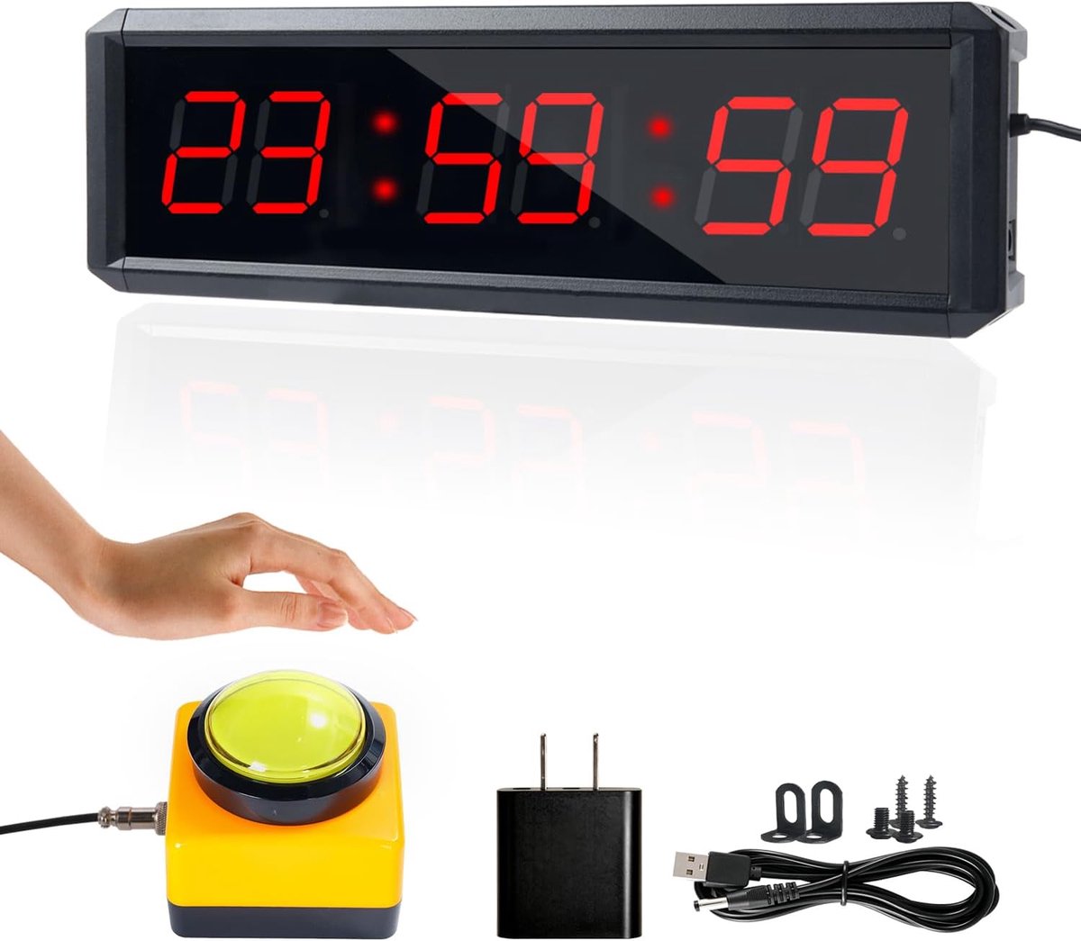 Gym Timer LED Interval Timer - 34 cm - 10 Trainingsprogramma's - Stopwatch, Countdown & Count-Up - 80 dB Zoemer - 5 Helderheidsniveaus - Afstandsbediening & Start/Stop-Knop - 12/24H - Aluminium - USB