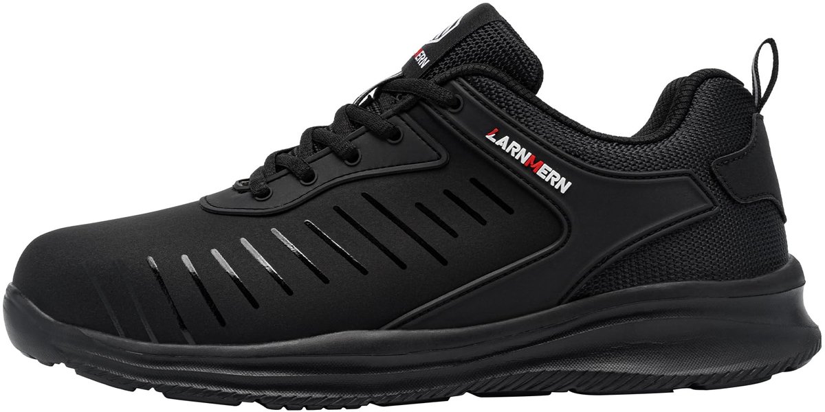 SnelShoppen - LARNMERN Werkschoenen Veiligheidsschoenen Heren Dames - Comfortabele Werksneakers met Stalen Neuzen - Licht Ademend - Diepzwart, Maat 47