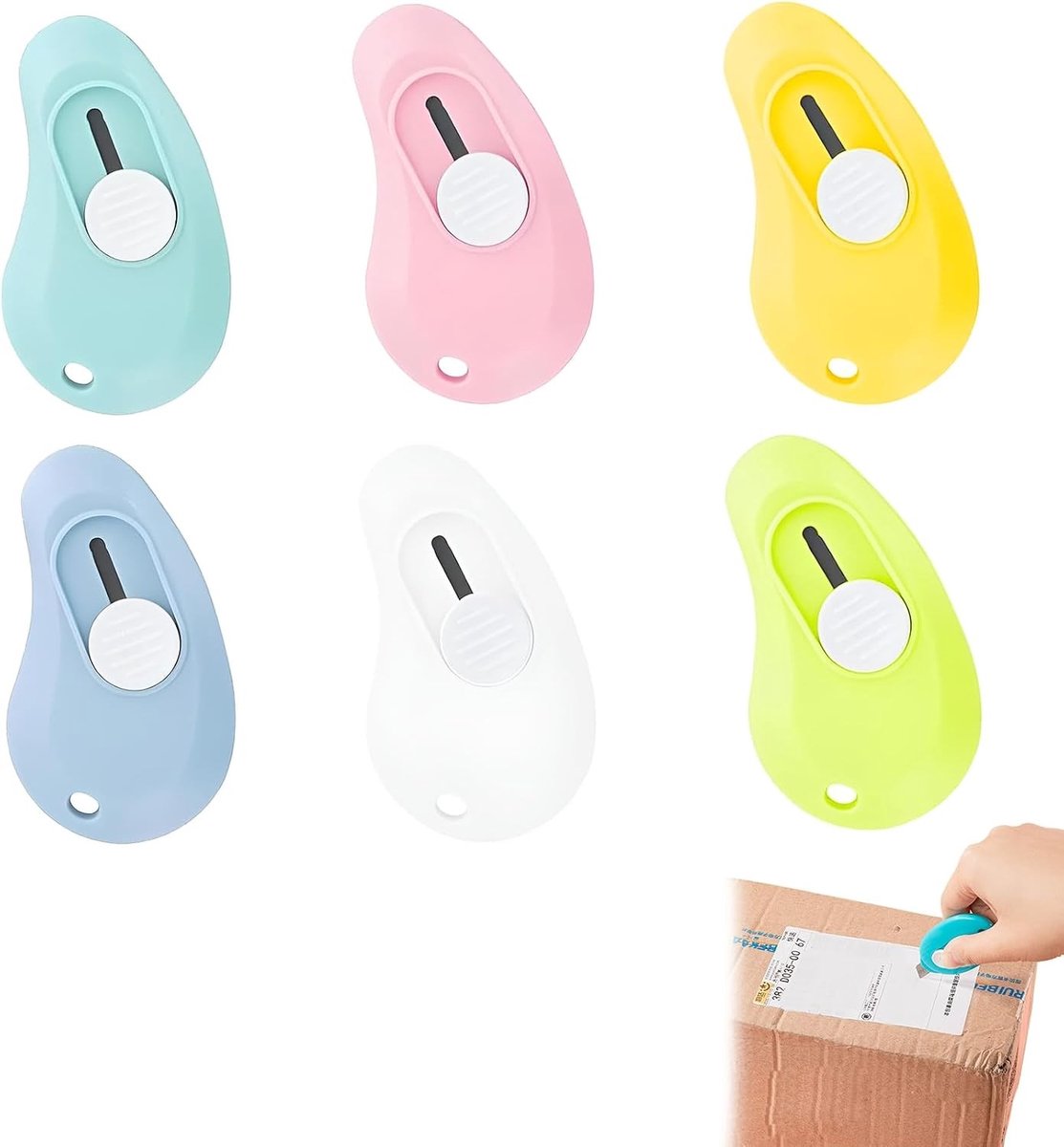 Set van 6 Mini Snijmessen - Handige Snijknives voor Karton, Papier en Verpakkingen - Inklapbaar en Compact voor Thuis en Kantoor