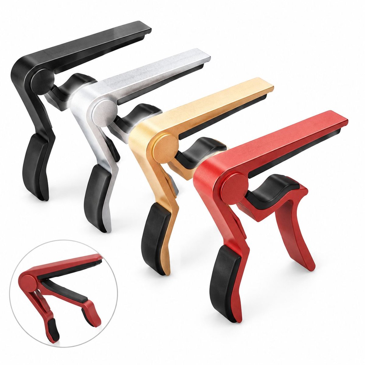 VHV - Gitaar capo - 4 stuks - Zwart, rood, zilver, goud - Universele capo - Aluminium metaal